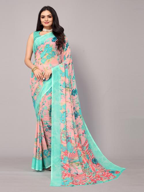floral printed saree with blouse - 18657111 - Very Small Image - 1