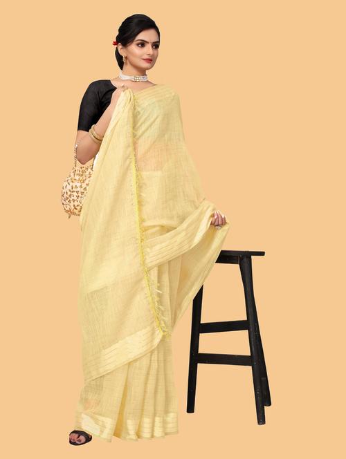 solid bordered saree with blouse - 18657127 - Very Small Image - 1