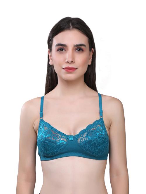 teal lace detailed solid regular bra - 18657245 - Very Small Image - 1