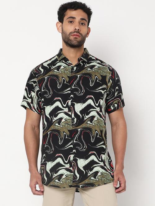 short sleeved marble print casual shirt - 18657372 - Very Small Image - 1