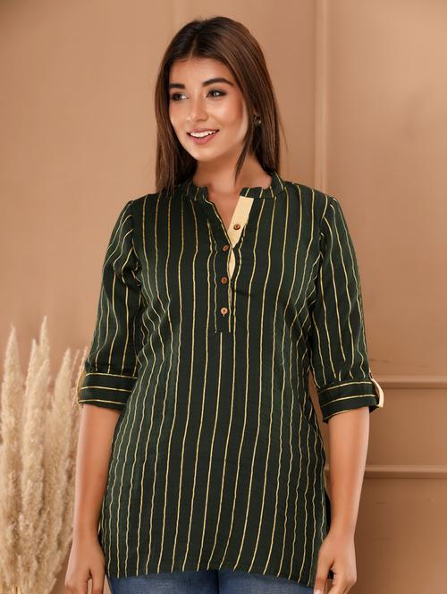 green cotton straight kurti - 18658238 - Very Small Image - 1