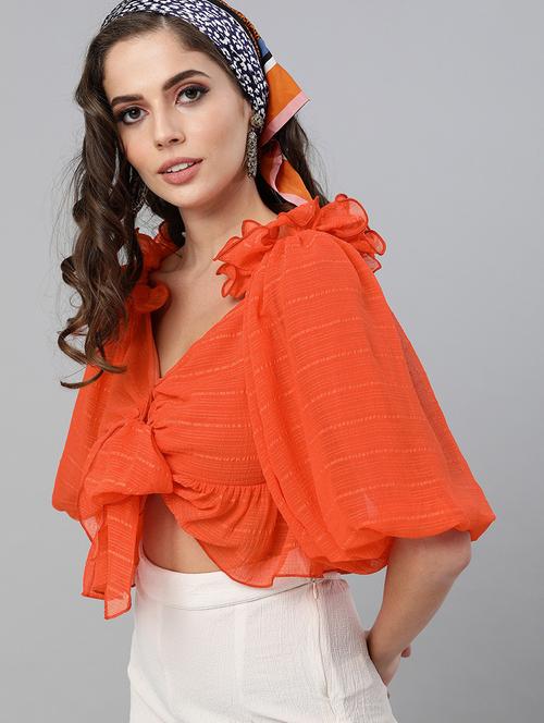 orange front tie knot crop top - 18658699 - Very Small Image - 1