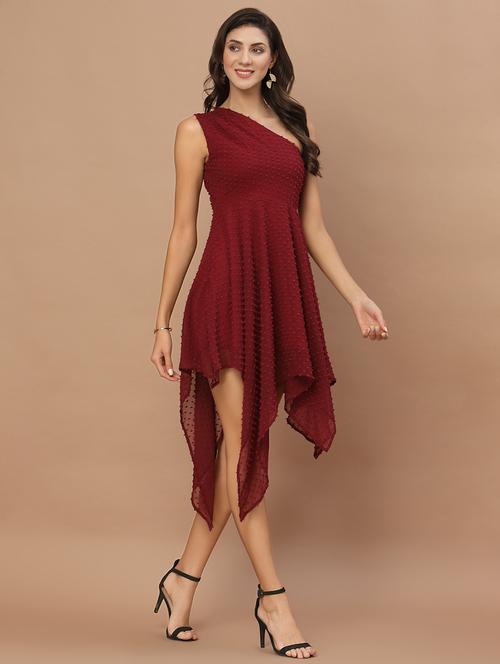 red solid fit & flare dress - 18658758 - Very Small Image - 1