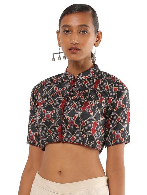 mandarin collar printed blouse - 18658901 - Very Small Image - 1