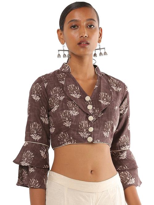 mandarin collar printed blouse - 18658902 - Very Small Image - 1