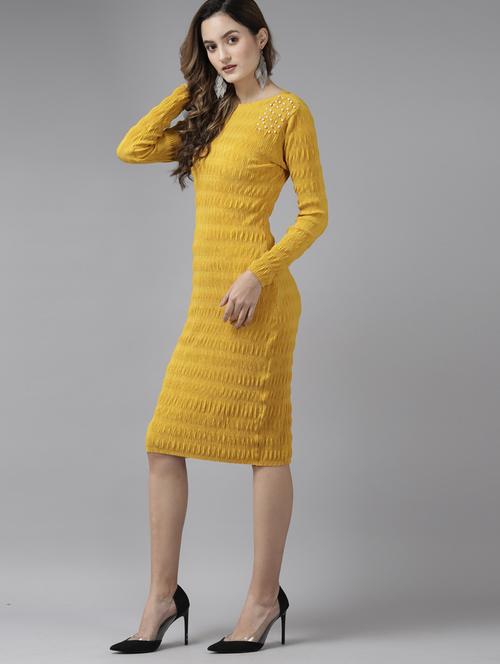 yellow solid bodycon dress - 18659859 - Very Small Image - 1