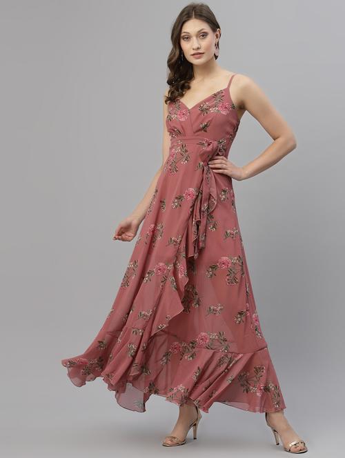 pink printed fit & flare dress - 18659892 - Very Small Image - 1