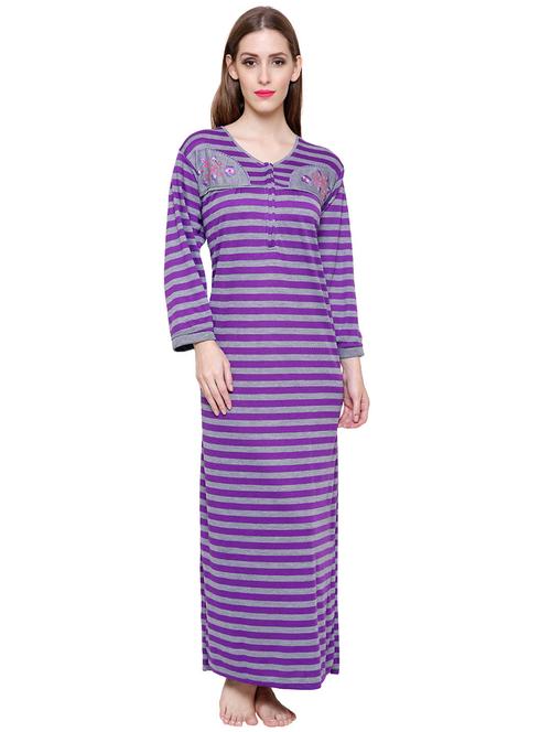 round neck striped nighty - 18666584 - Very Small Image - 1