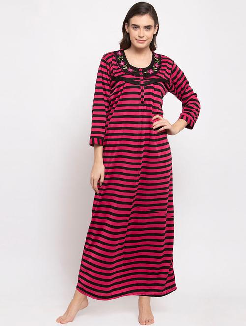 round neck stripe nighty - 18666604 - Very Small Image - 1