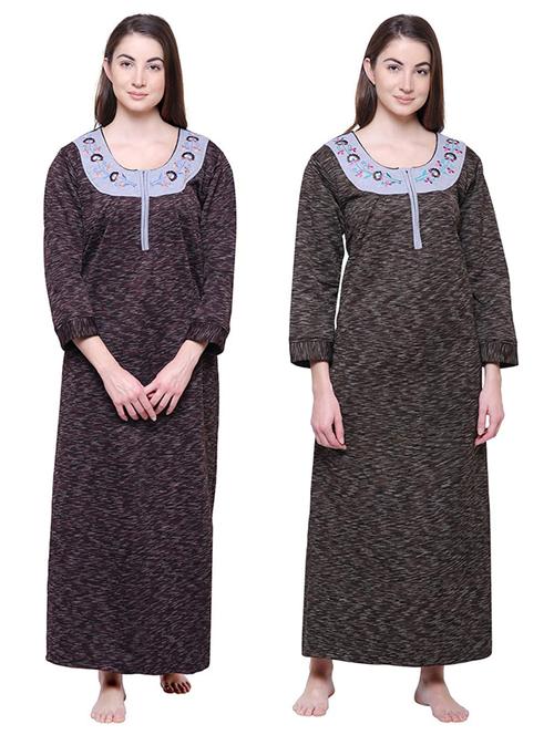 round neck self design nighty - 18666654 - Very Small Image - 1