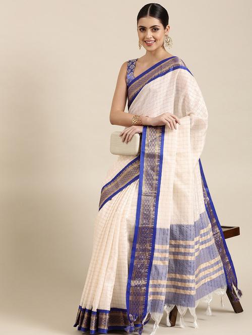 self design woven saree with blouse - 18678792 - Very Small Image - 1