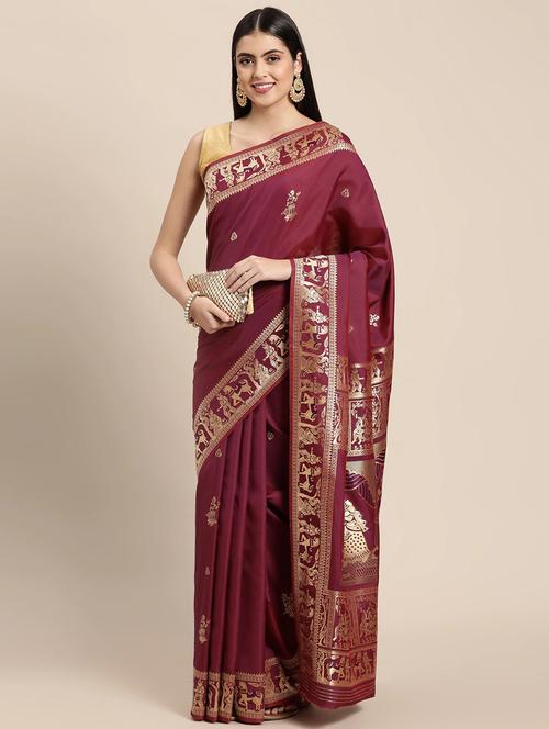 self design banarasi saree with blouse - 18678812 - Very Small Image - 1