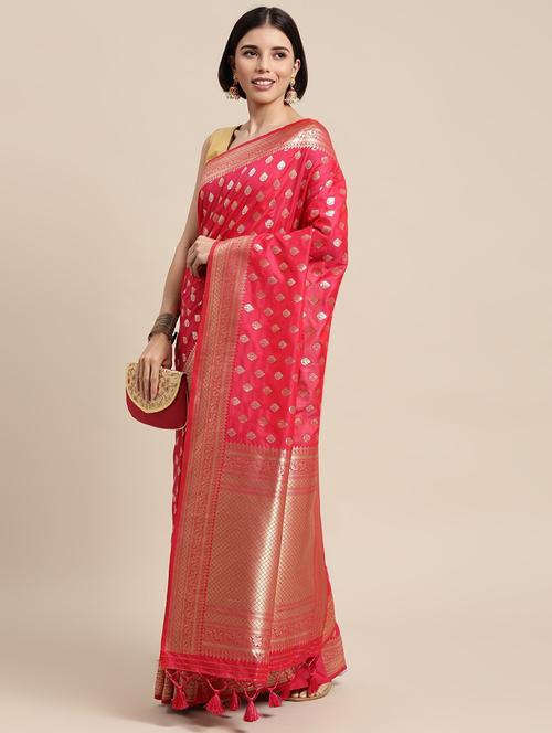 self design banarasi saree with blouse - 18678817 - Very Small Image - 1