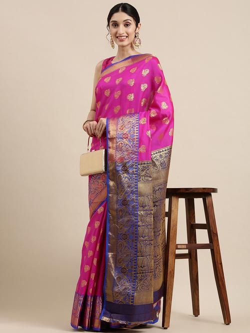 self design banarasi saree with blouse - 18678847 - Very Small Image - 1