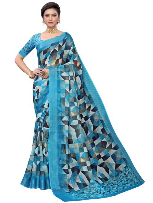color blocked printed saree with blouse - 18678861 - Very Small Image - 1