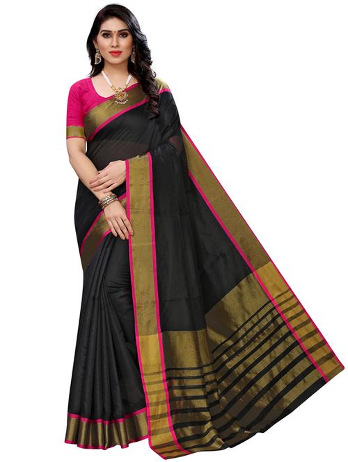 zari bordered solid saree with blouse - 18678876 - Very Small Image - 1