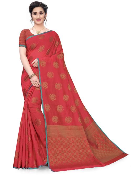 red colored woven saree with blouse - 18678881 - Very Small Image - 1