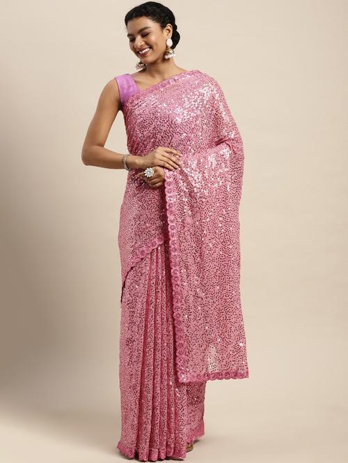 embroidered sequined fancy saree with blouse - 18678890 - Very Small Image - 1