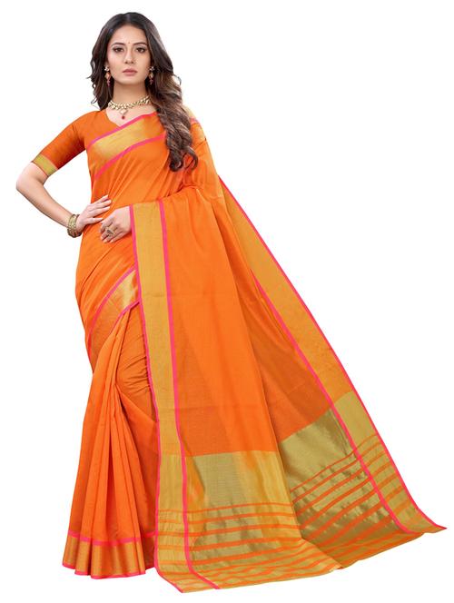 zari bordered solid saree with blouse - 18678894 - Very Small Image - 1