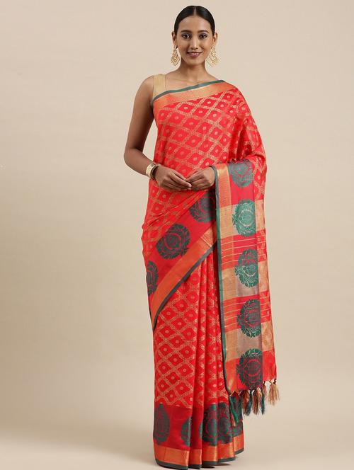 self design banarasi saree with blouse - 18678903 - Very Small Image - 1
