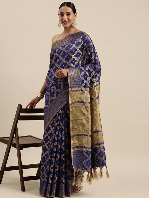 self design banarasi saree with blouse - 18678904 - Very Small Image - 1