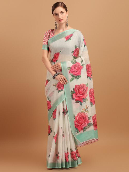 floral printed saree with blouse - 18678918 - Very Small Image - 1