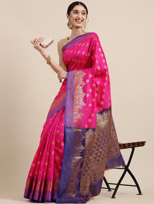 self design banarasi saree with blouse - 18678941 - Very Small Image - 1