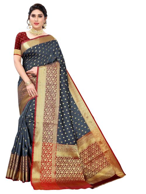self design banarasi saree with blouse - 18678945 - Very Small Image - 1