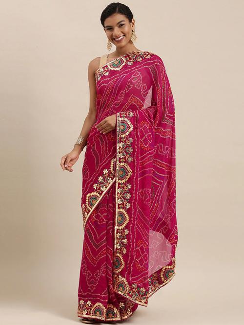 lace detailed printed saree - 18678952 - Very Small Image - 1