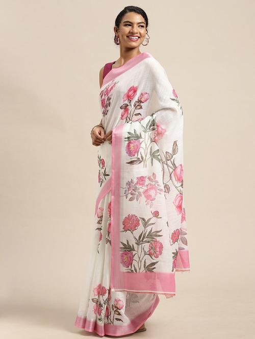 floral printed saree with blouse - 18678977 - Very Small Image - 1