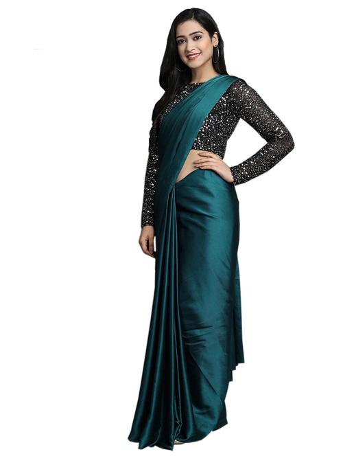 teal colored solid saree - 18678990 - Very Small Image - 1