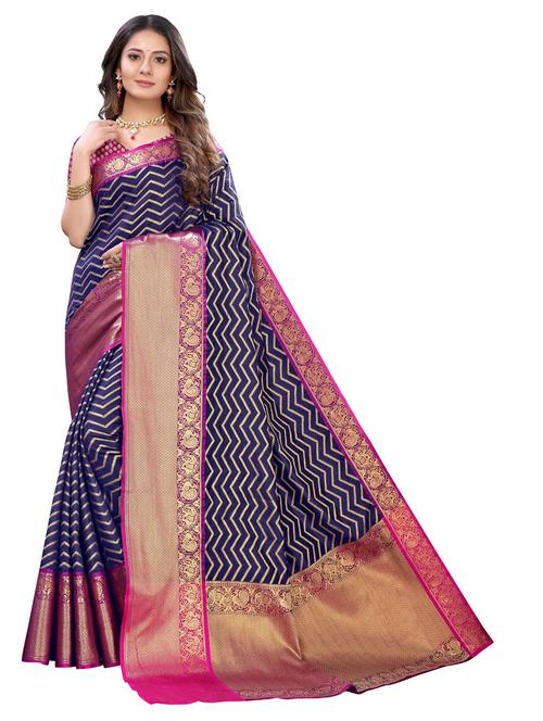 self design kanjivaram saree with blouse - 18678999 - Very Small Image - 1