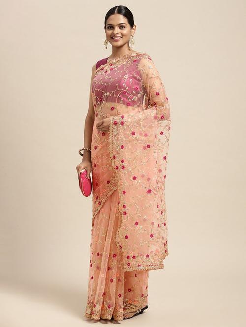 embroidered net saree with blouse - 18679007 - Very Small Image - 1