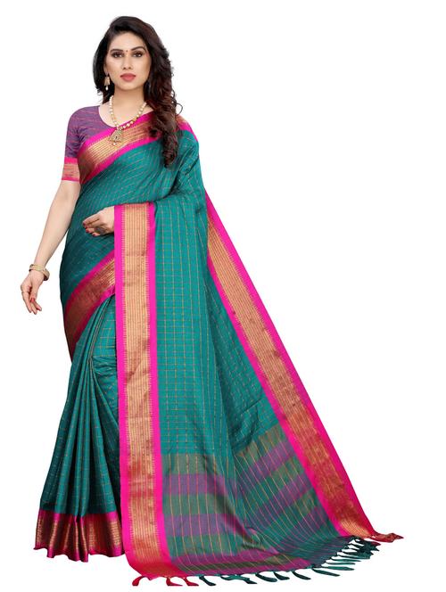 check printed self design saree - 18679020 - Very Small Image - 1