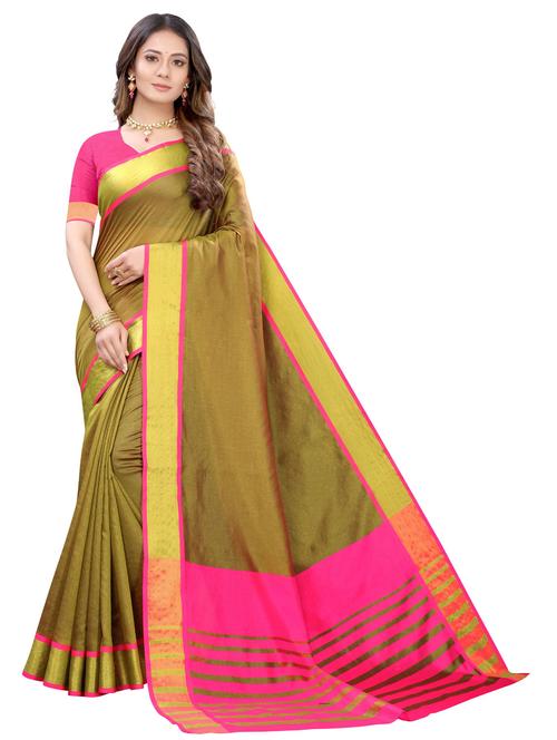 solid bordered saree with blouse - 18679023 - Very Small Image - 1