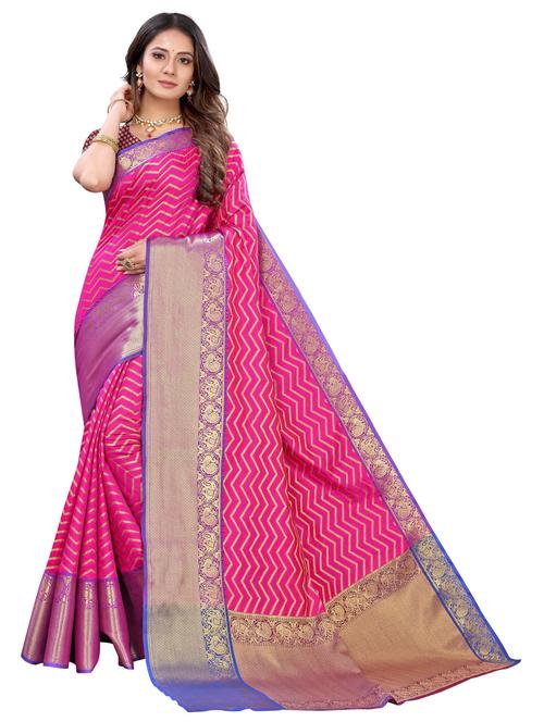 printed self design kanjivaram saree with blouse - 18679030 - Very Small Image - 1