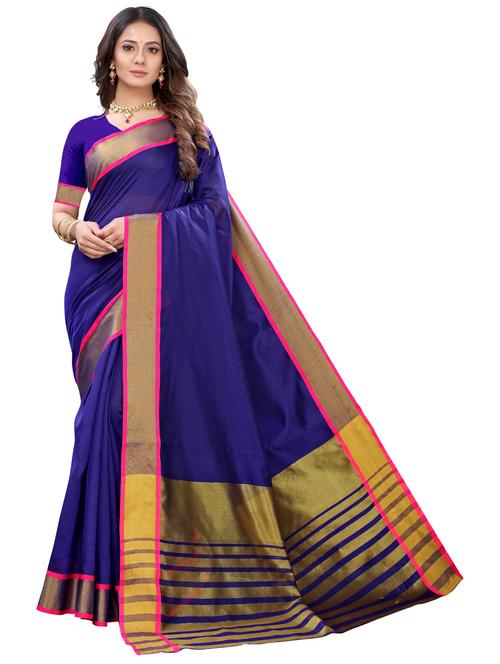 zari bordered solid saree with blouse - 18679054 - Very Small Image - 1