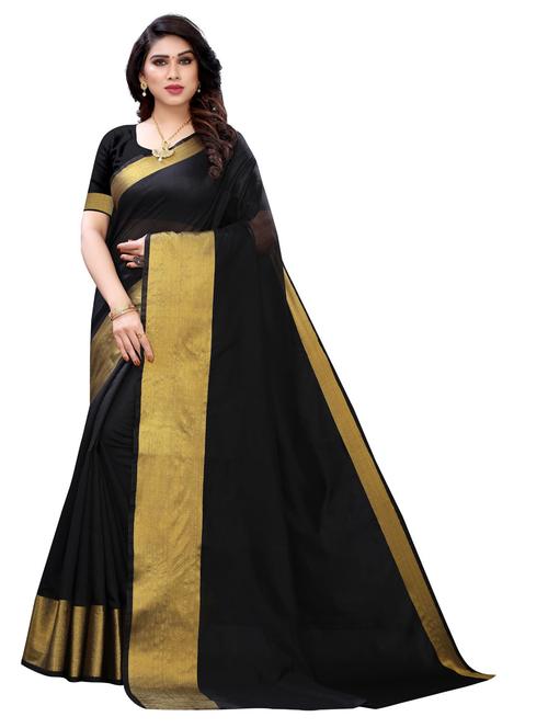zari bordered solid saree with blouse - 18679057 - Very Small Image - 1