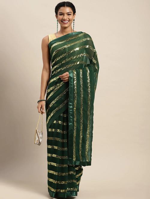 sequined striped designed fancy saree - 18679077 - Very Small Image - 1