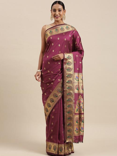 printed paithani self design saree with blouse - 18679112 - Very Small Image - 1