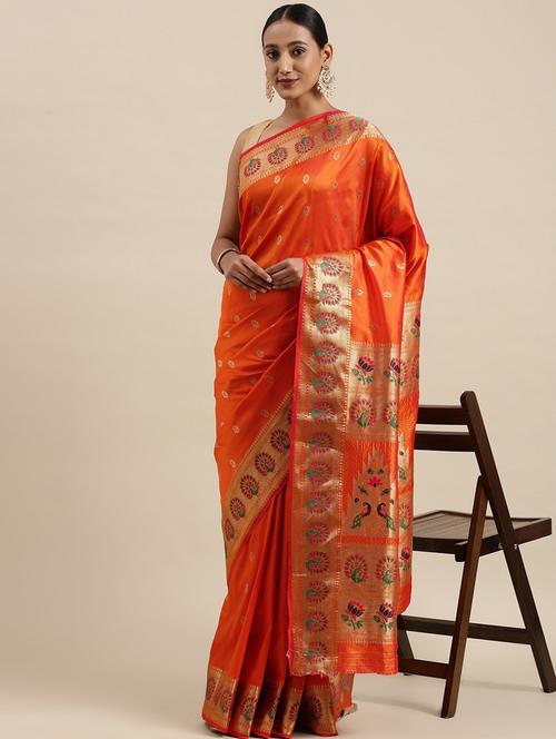 printed paithani self design saree with blouse - 18679115 - Very Small Image - 1