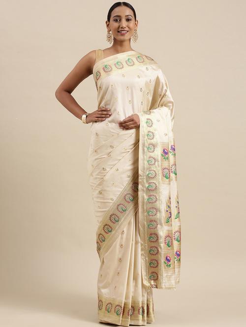 printed paithani self design saree with blouse - 18679124 - Very Small Image - 1