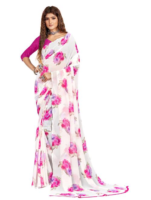 floral printed saree with blouse - 18679140 - Very Small Image - 1