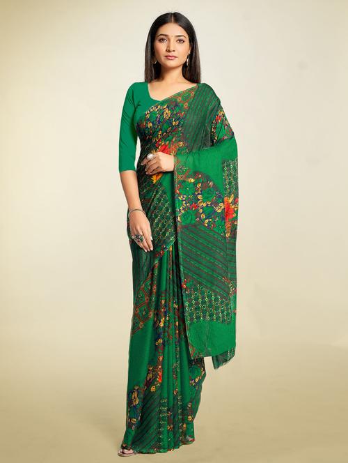 floral printed saree with blouse - 18679145 - Very Small Image - 1