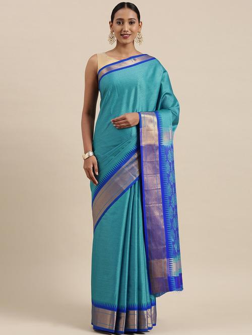 printed banarasi self design saree with blouse - 18679154 - Very Small Image - 1