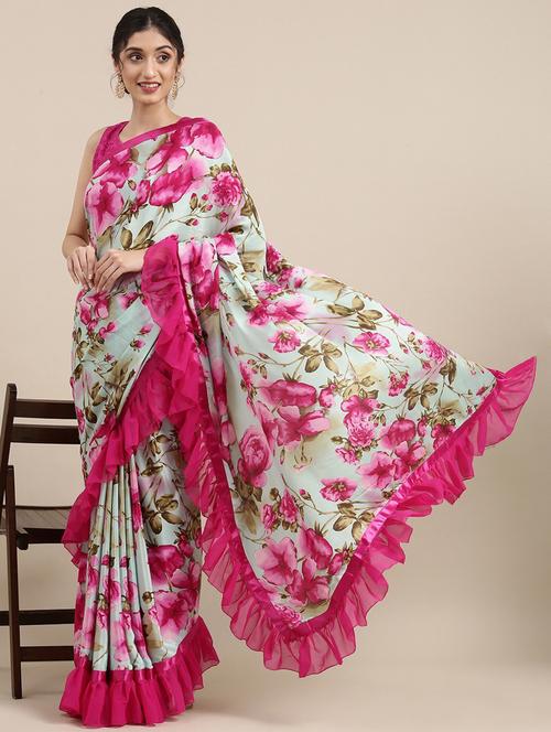 floral printed saree - 18679158 - Very Small Image - 1