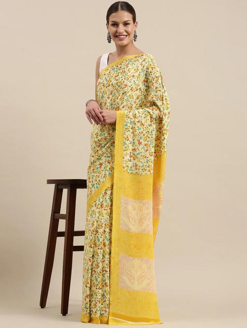 floral printed saree with blouse - 18679161 - Very Small Image - 1