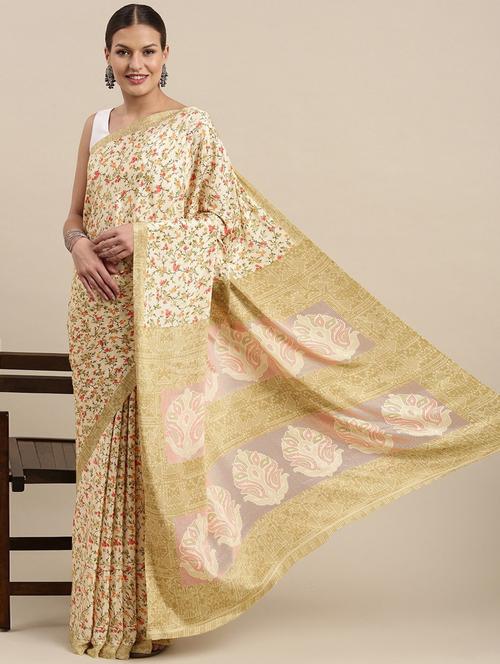 floral printed saree with blouse - 18679162 - Very Small Image - 1
