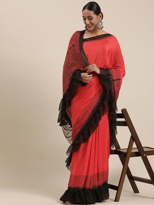 floral printed saree with blouse - 18679163 - Very Small Image - 1