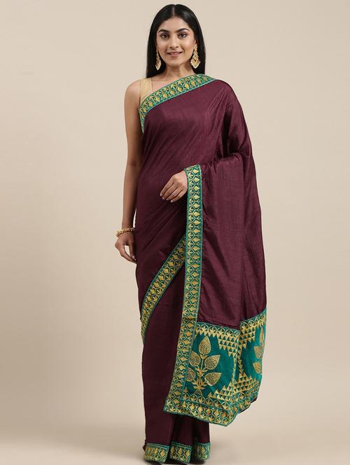 lace detailed solid saree with blouse - 18679201 - Very Small Image - 1
